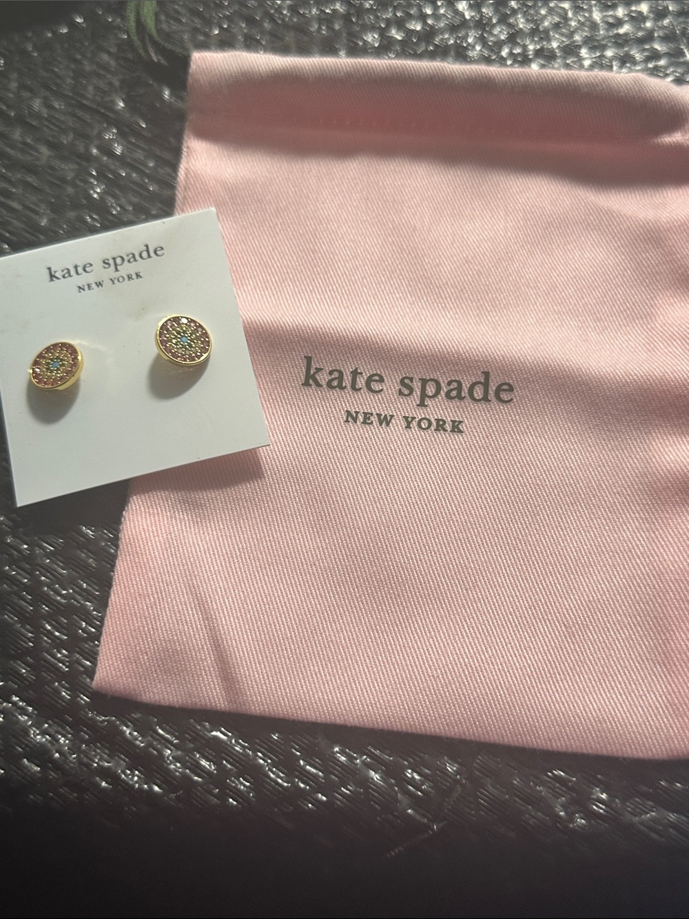Kate Spade New York Crystal Pavé Stud Earrings Gold Tone - Picture 3 of 3